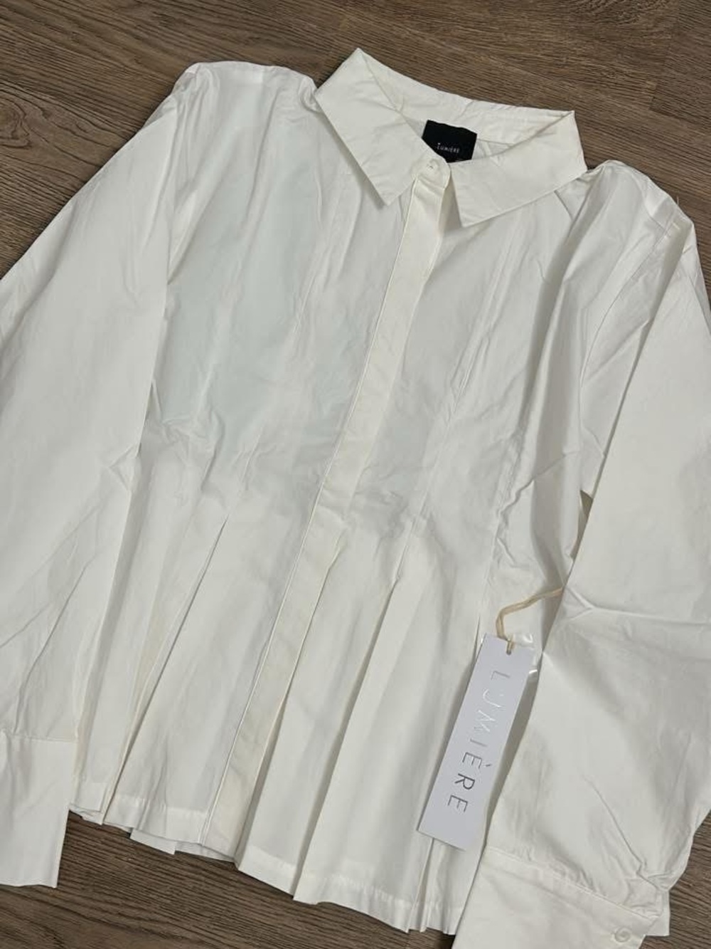 Lumiere White Pleated Front Button Shirt